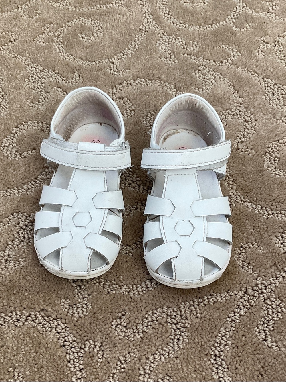 Angels White Leather Closed-Toe Fisherman Sandals for Kids